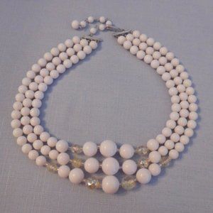 Amazing Vintage Multi Strand Necklace Signed Japan White & AB Beads